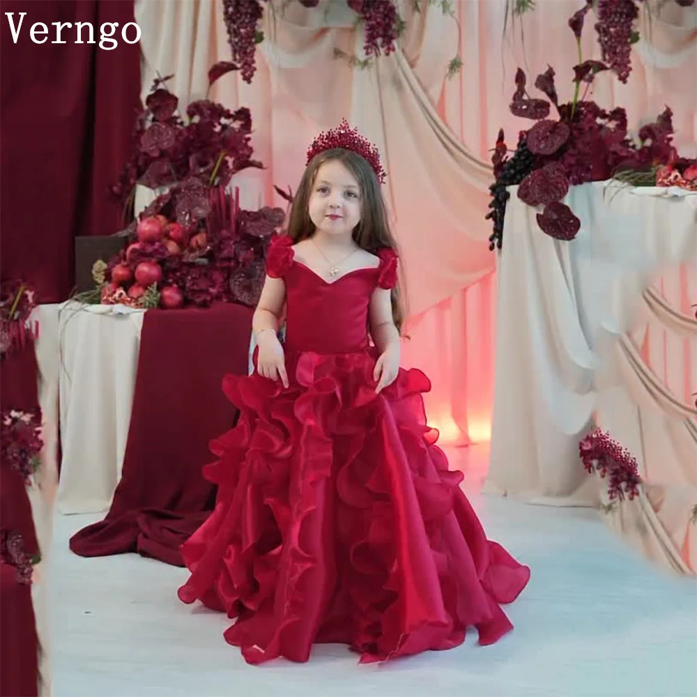 

Роскошное красное атласное мини-платье Verngo для девочек на день рождения, многоярусное, с бантом, для принцесс, для выпускного вечера, детское церемониальное платье, на заказ