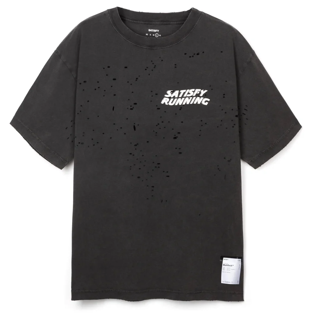 Satisfy foam letter print running wormhole wear washing water old round neck cotton short sleeve T-shirt