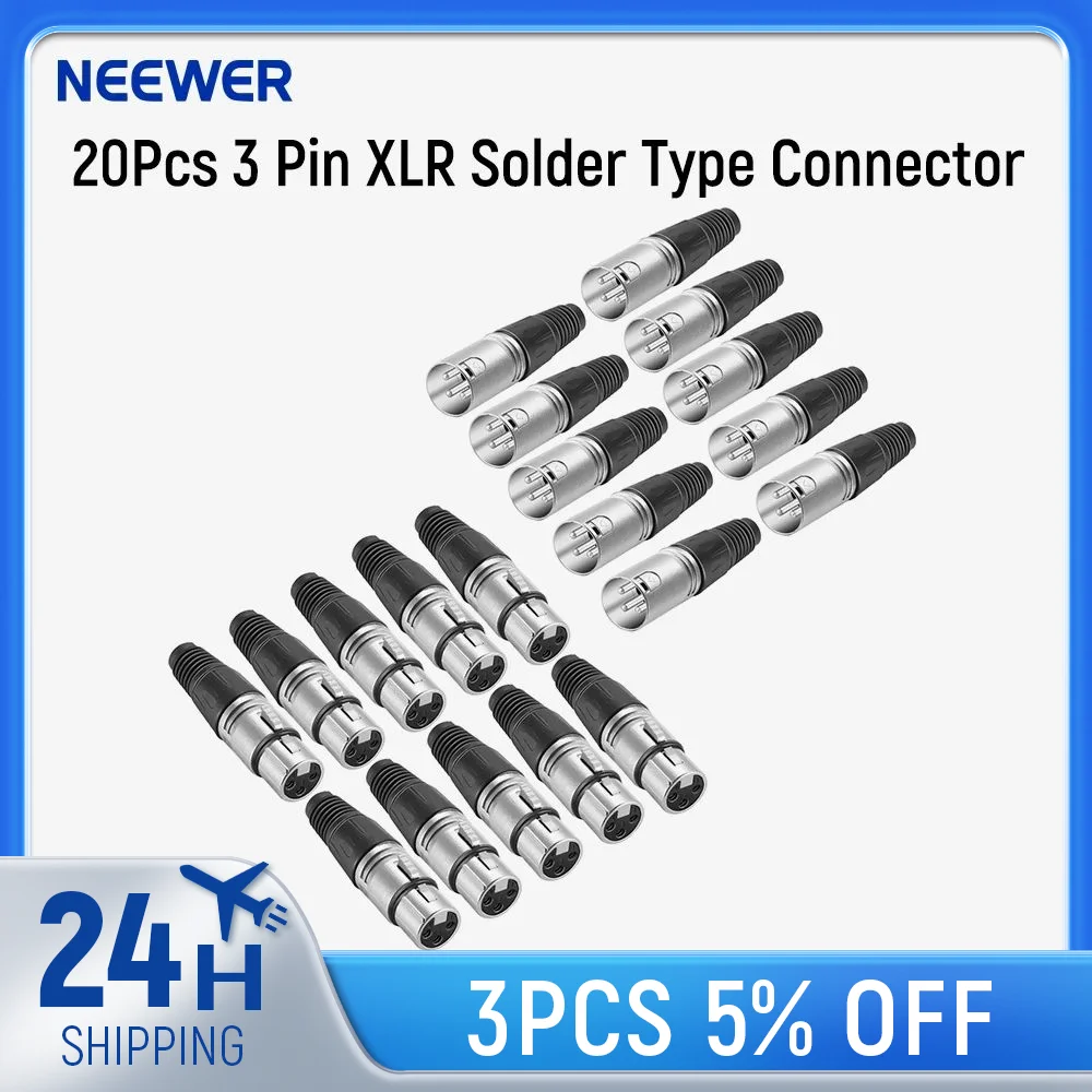 Neewer Micro Snake Charger Connector 3 Pin XLR 20pcs Audio Jack Microphone Connector with Charger Cable 10 Male