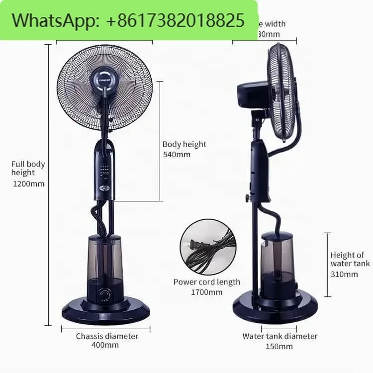 Ventilador de pulverización con llave, gran volumen de aire, disipación de calor, humidificación de alta potencia, refrigeración mecánica, ventilador eléctrico de suelo