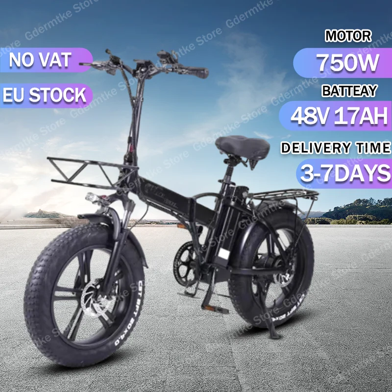 Electric Bike 750W Folding 48V17Ah Removable Lithium Battery Electric Bicycle Aluminum Alloy Mountain 20-inch Fat Tire E Bike