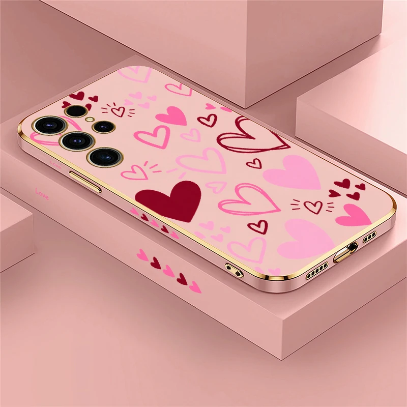 Modern Romance Hearts Design Case For Samsung Galaxy S23 Ultra S22 S21 S20 Plus FE Plating Silicone Soft Anti Scratch Cases Etui