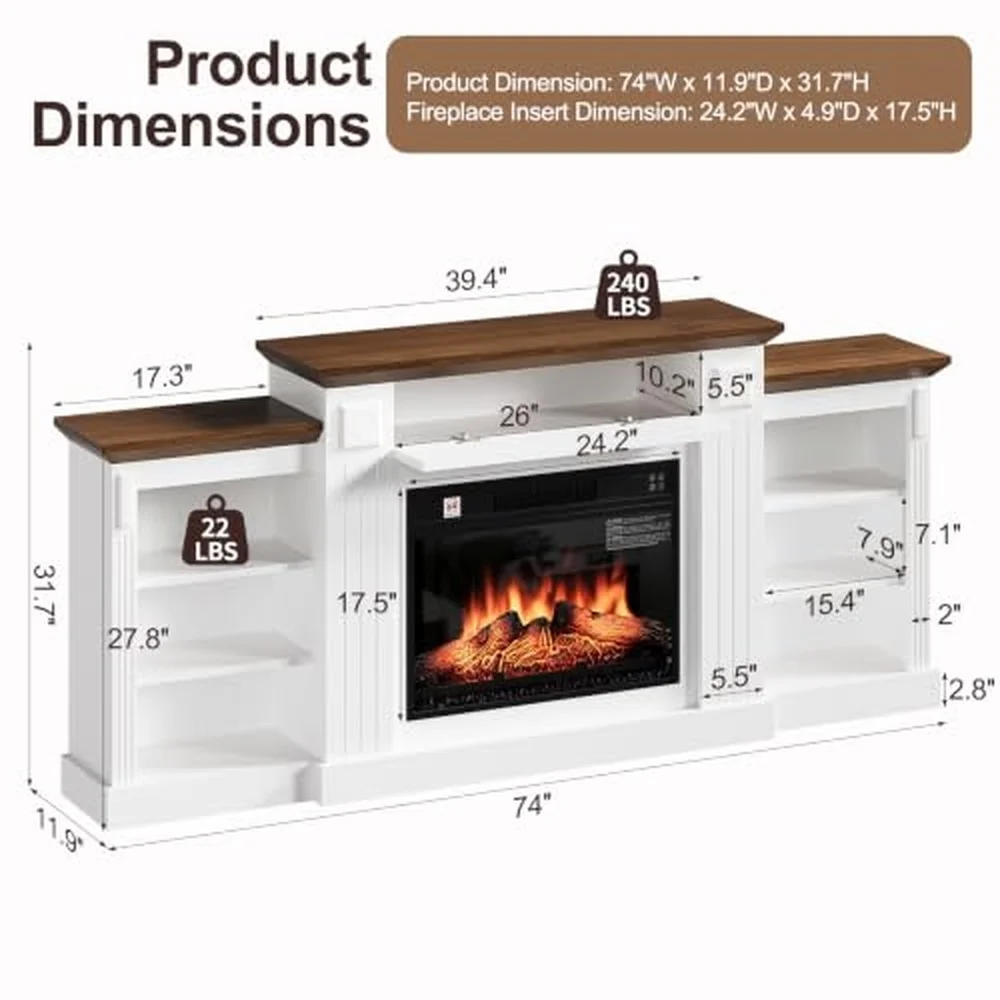 Electric Fireplace TV Stand with Mantel 72