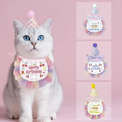 Babero y sombrero de fiesta de cumpleaños para mascotas, toalla de Saliva de encaje para cachorros y gatos, Mini pañuelo para perros, suministros de vestido de cumpleaños