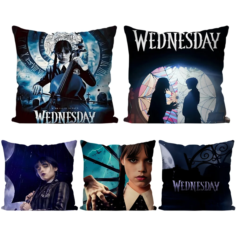 Hot Gothic W-Wednesday Pillow Case Cartoon Sofa Decorative Home Double-sided Printing Short Plush Cute Cushion Cover