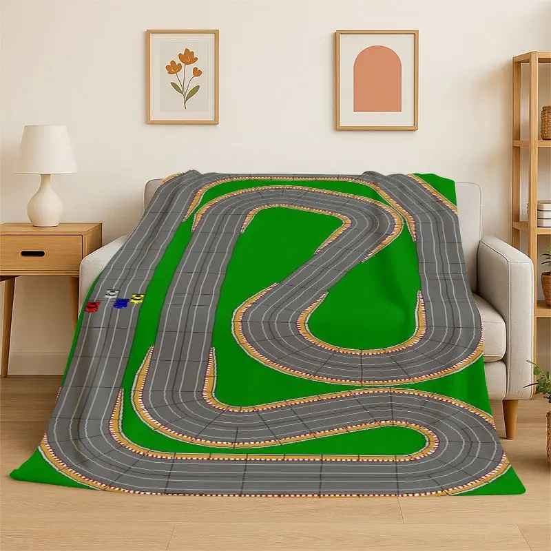 City Traffic Road Highway Runway Map Playmat Playroom Flannel Blanket Soft Throw Blanket for Bedroom Living Room Bed Picnic Nap