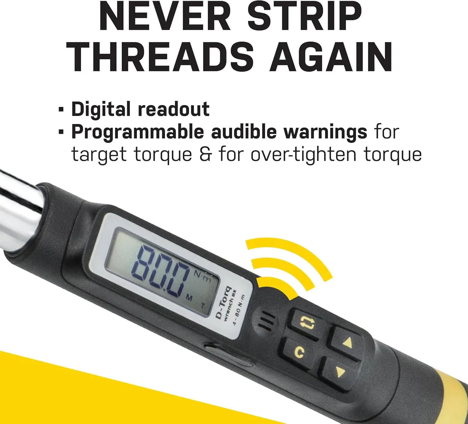 مفتاح عزم الدوران الرقمي 4-80 نانومتر مع شاشة LCD، تنبيهات مسموعة، 8 مقابس و10 بت للدراجات النارية والسيارات