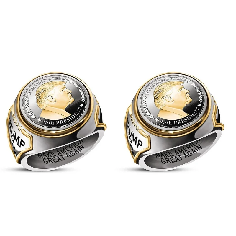 2 pcs/pack Trump Ring Bicolor Hip-hop Trump Jewelry for Men