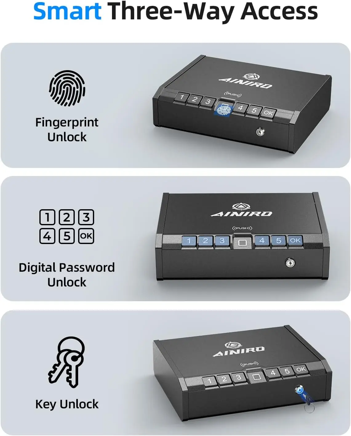 Biometric Handgun Safe with Quick Access, Fingerprint & Keypad Lock, Portable for Home Car Bedside Storage