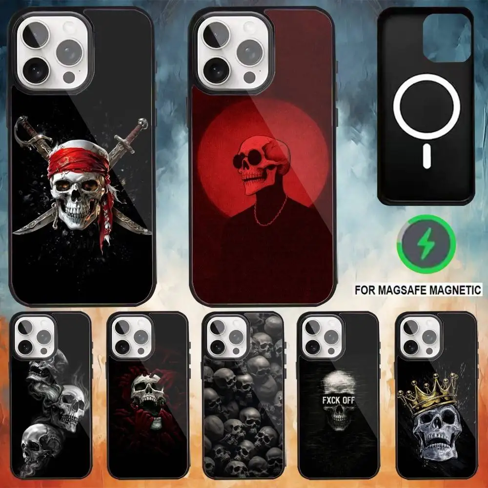 

Satanic Scary Skull Phone Case For iPhone17,16,15,14,13,12,11 Plus,Pro Max Magnetic Magsafe Wireless Charging