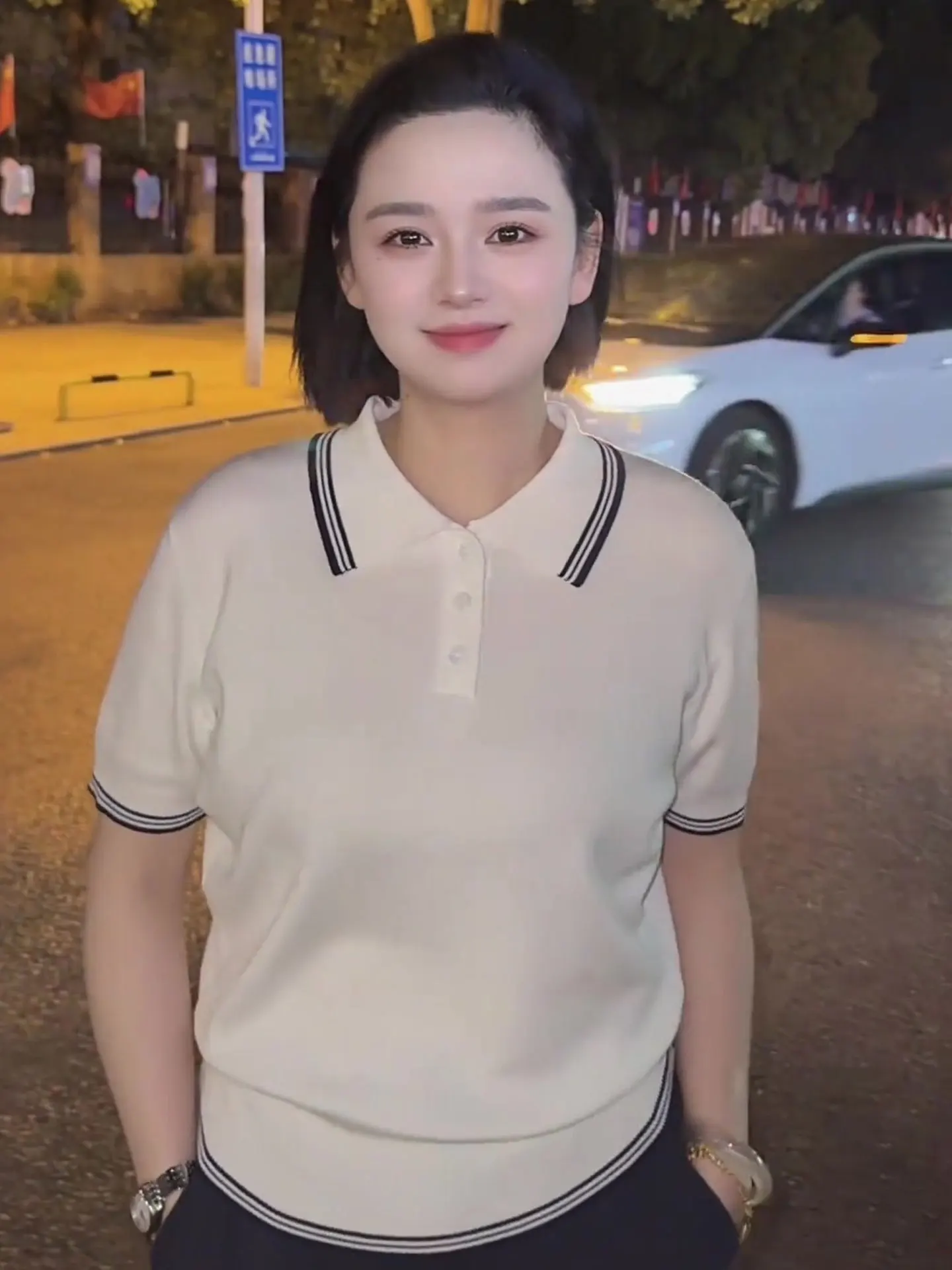 

High-End Korean Sle Ice Silk Knitted irt ort Sve Collar f Buttoned Color Blo Summer Faion Women's Top