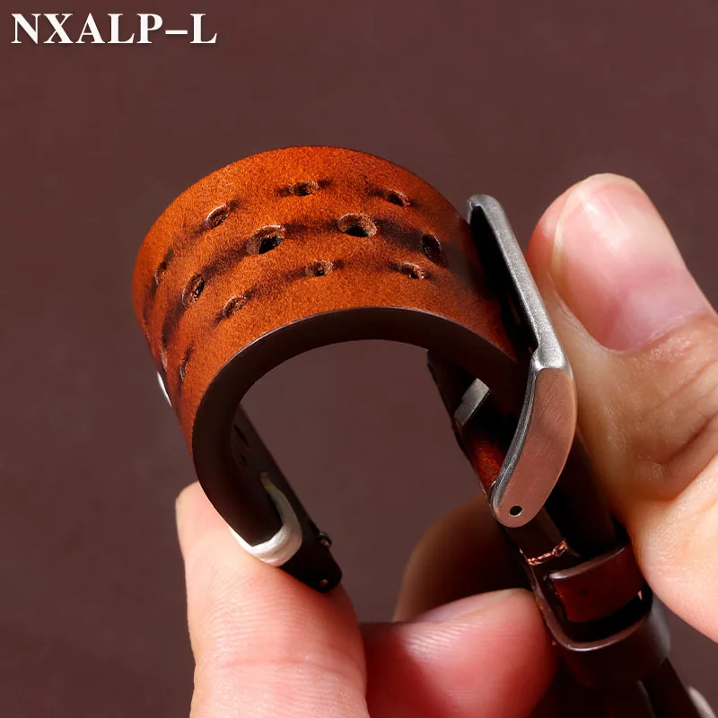 الرجعية النفط الشمع تلون الجلود حزام ساعة اليد 20 مللي متر 22 مللي متر اليدوية خياطة جلد البقر حزام الساعات تنفس الإفراج السريع سوار