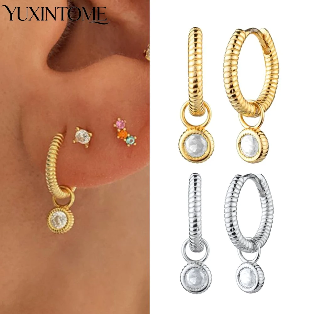 

YUXINTOME серьги из стерлингового серебра 925 пробы с серьгами с резьбой, серьги-подвески с белым цирконом для вечеринок, свадеб, подарок, вечеринка