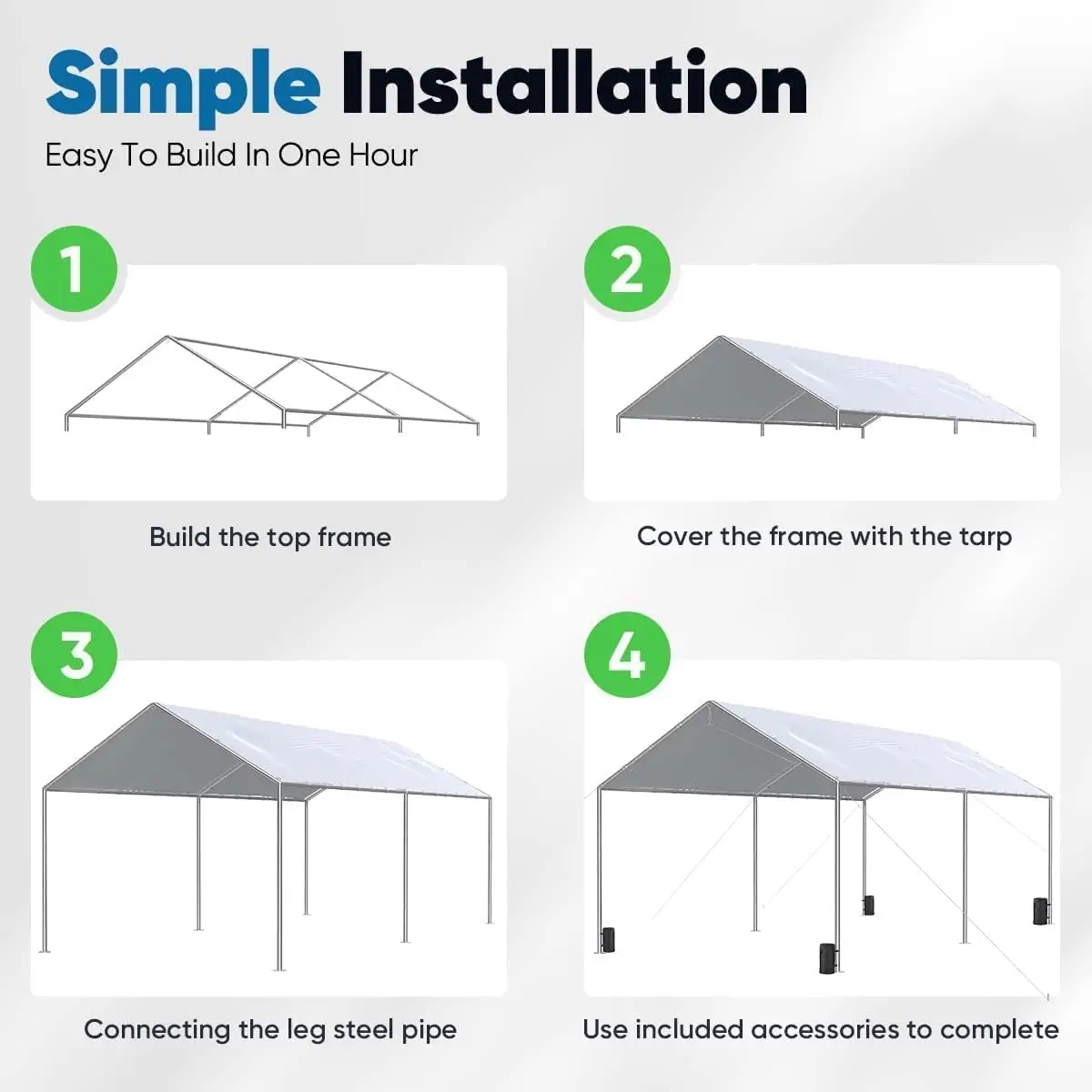 10x20 قدم الثقيلة سيارة المظلة المجلفن الإطار Carport في الهواء الطلق خيمة حفلة قارب المأوى مع 3 كابلات الصلب المقوى