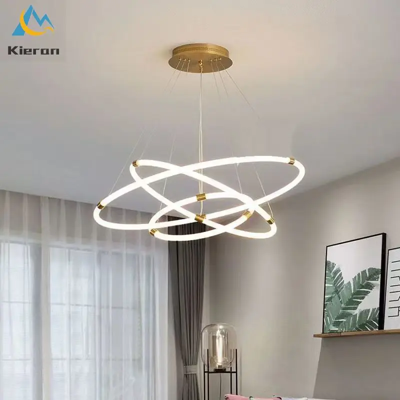 Modern Simple 3 Ring LED Chandelier Bedroom Dining Room Study Bedside Pendant Lights Living Room Decor Rust-proof Pendant Lamps