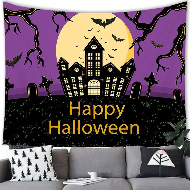 Haunted Halloween House with Pumpkins digital-printed polyester tapestries living rooms bedrooms macrame wall hanging room decor
