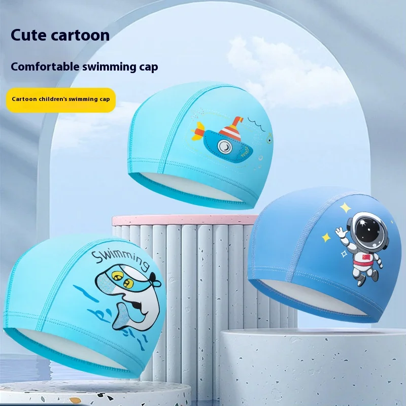 

Children's Swim Cap New PU Layer Swimming Cap Cartoon Cute Swim Cap Male and Female Baby Kids Ear Protection Swimming Cap