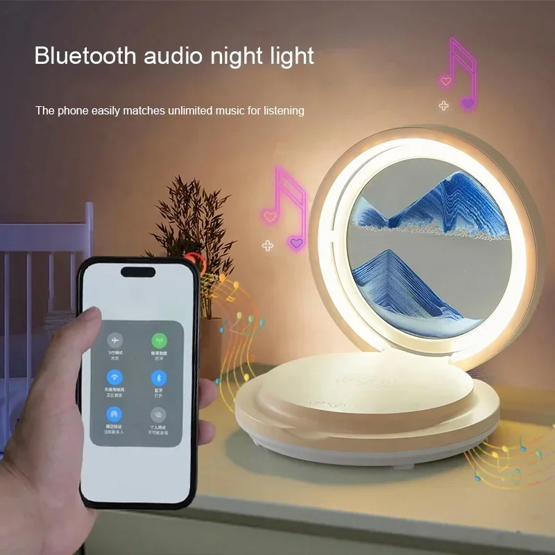 Creative quicksand painting cell phone wireless charging bluetooth speaker desk lamp decorations ornaments gift night light