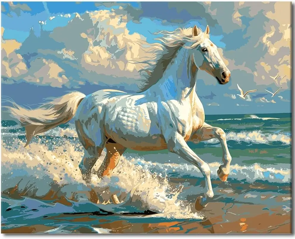 Schilderset 40x50 cm Paard Acrylverf Canvas, DIY Hobby voor Volwassenen Kinderen Afbeelding Decoratie Cadeau