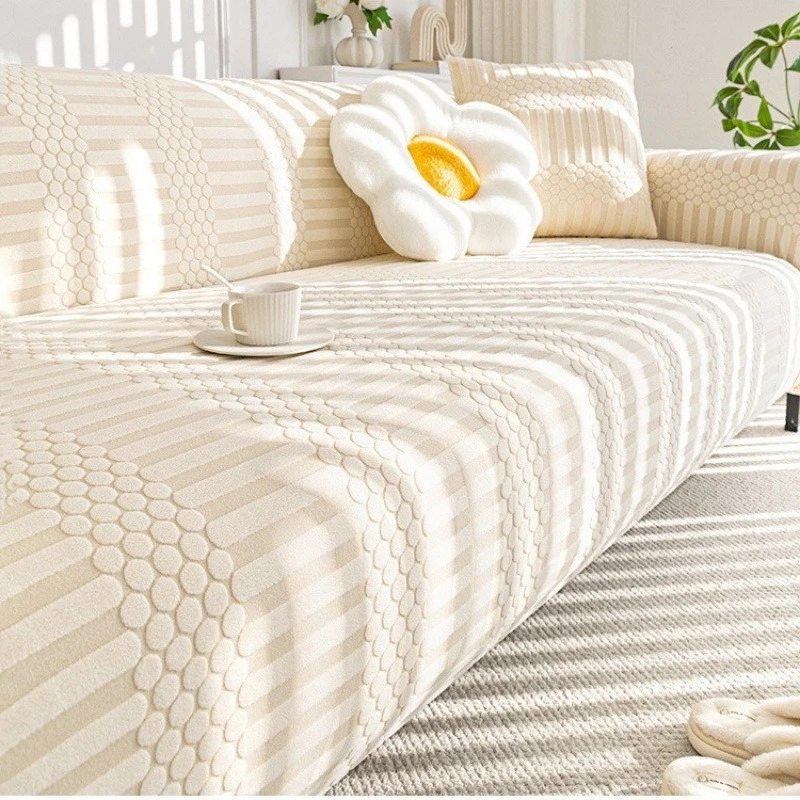 1PC Spandex Futon Sofa Slipcover Jacquard Fleece Non-slip Couch Covers Full-wrap Sofa Mattress Furniture Protector Pet Friendly
