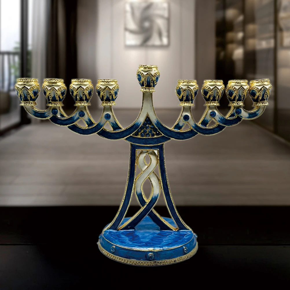 

1pcs Nine-headed Menorah Vintage Enamel Judaica Sturdy Metal Material Home Decor Bedroom Living Room Party Hanukkah Candlestick