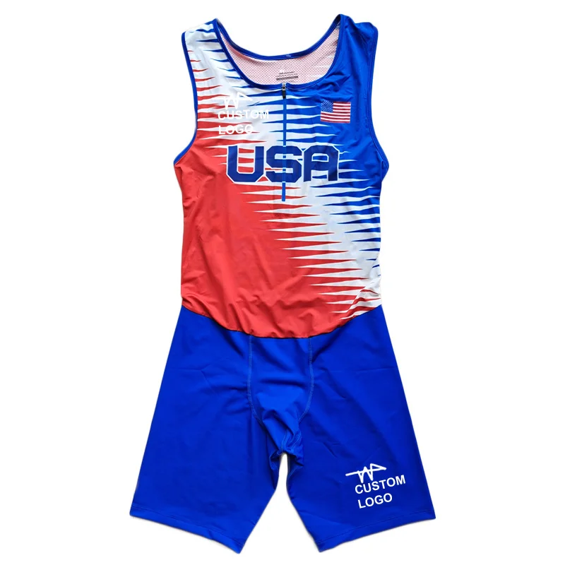 2023 Tokyo USA Sleeveless Tights Man Track & Field Fast Running One Piece Suit Leotard 4*100 Speedsuit Outfit Customizable