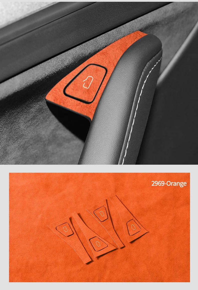 Hochwertige Wildleder-Verkleidung für Tesla Model 3/Model Y (2019-2022), Zierleiste für den Türöffnerknopf, Aufkleber, Tuning-Zubehör für den Fahrzeuginnenraum. – Detail 12