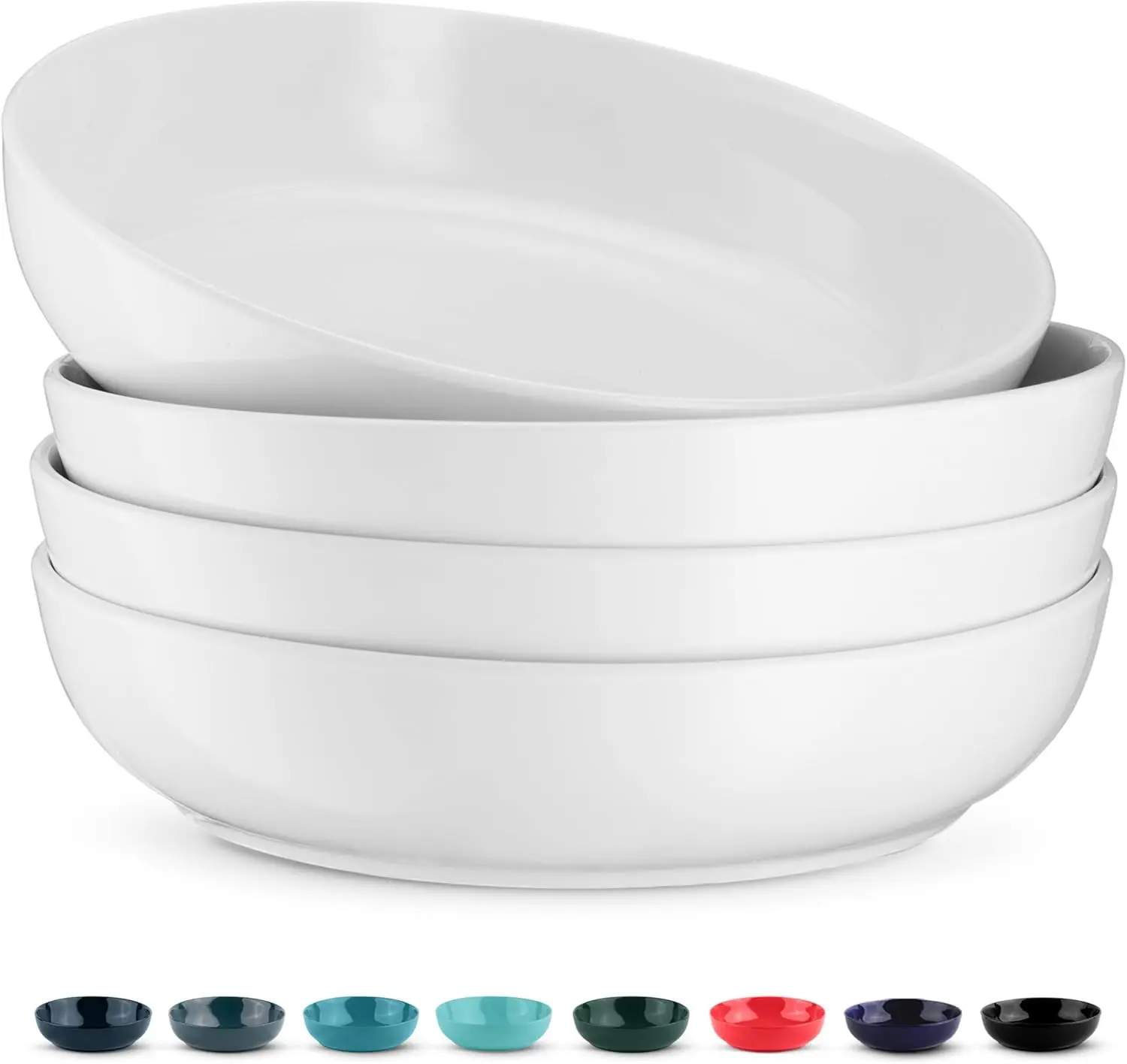 40 Oz White Ceramic Pasta Bowls Set of 4, Large Capacity Salad Soup Serving Bowls, Microwave & Dishwasher Safe