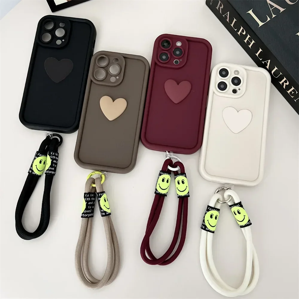 Cute INS 3D Love Heart Silicone Phone Case For Xiaomi Redmi Note 11 12 13 Pro Plus 11S 12S 10S 9S 8 7 Pro Lanyard Candy Cover