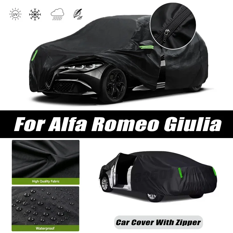 For Alfa Romeo Giulia Car Covers Outdoor Waterproof Sun Rain Snow Protection UV Car Zipper Design Black Car Cover Accessories
