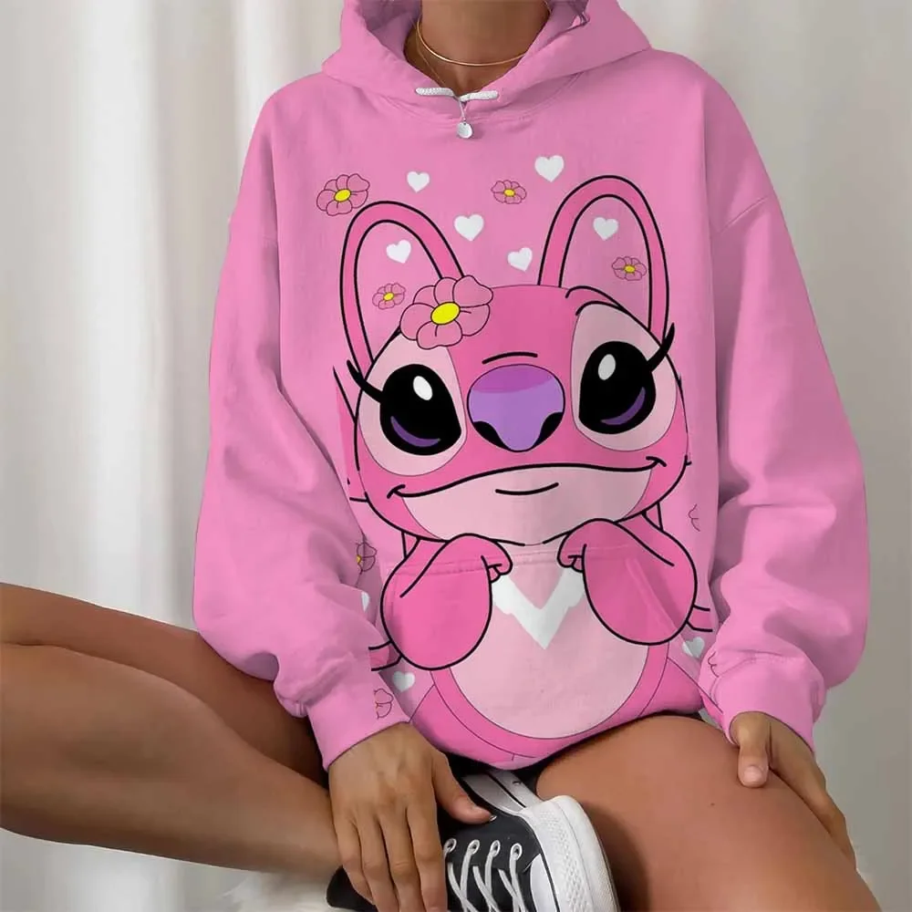 بسيطة ديزني غرزة طباعة نمط المرأة هوديس أزياء عارضة الشارع نمط شخصية الأزياء هوديي البلوز العصرية