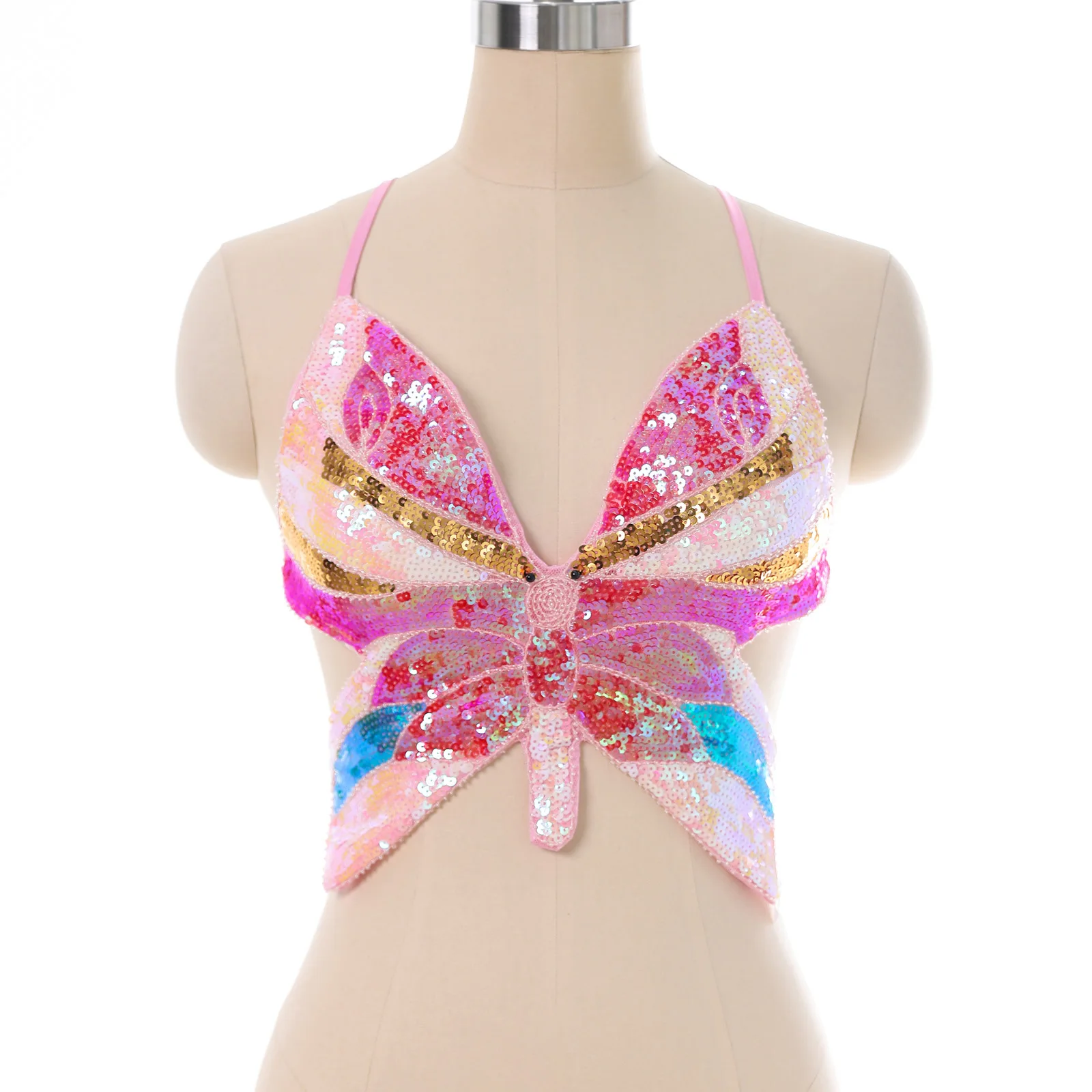 Belly Dance Sequins ผีเสื้อ Bra DS Nightclub Stage Bar Dance Top ยุโรปและอเมริกา Sequins Performance Performance Bra