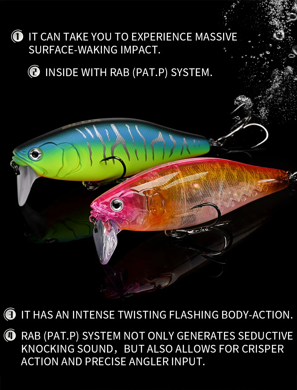BLUX GIAN 105F Minnow Topwater Angelköder 108mm 30g Kurbel Schwimmend Schwimmen Harter Köder Lärmsystem Wobbler Shad für Bass Hecht – Detail 3