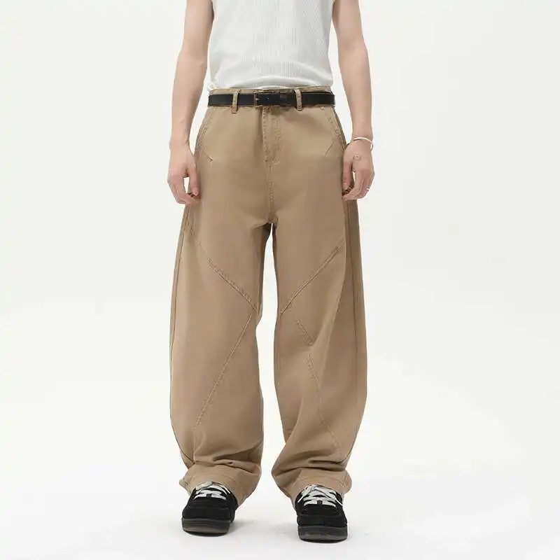 와이드 남성 레그 커브 나이프 바지 American Deconstructed Men Overalls 트렌디 루즈 남성 캐주얼 바지 Vintage N6H4