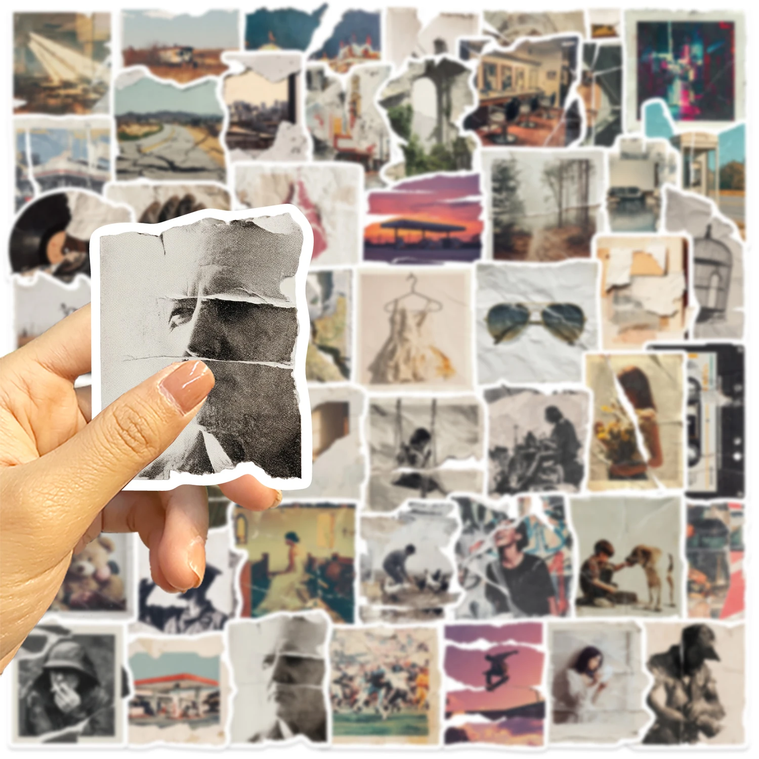 50Pcs Torn Photos Aesthetics Stickers Phone Case Skateboard Motorcycle Sticker Retro European Style Waterproof Decals