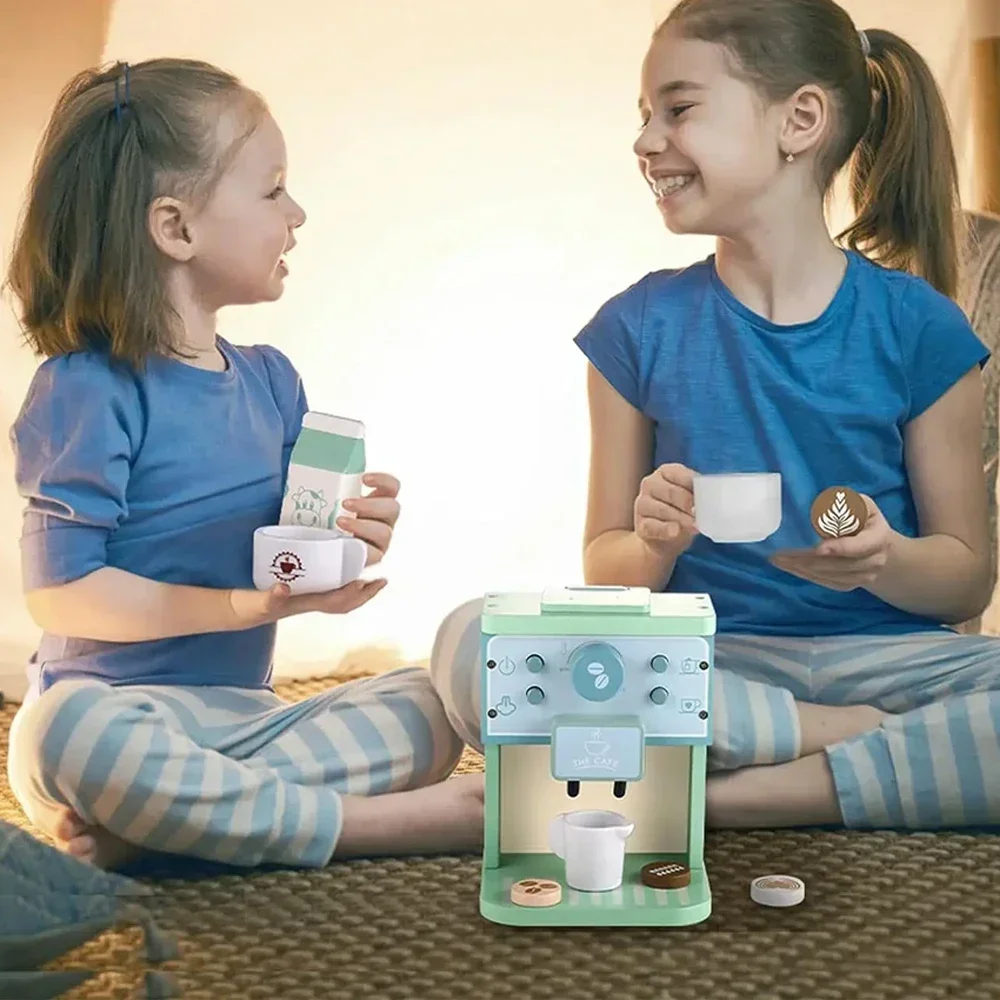 Ensemble de cuisine pour enfants, cafetière en bois, Kit de Simulation de biscuits, jouets éducatifs, cadeaux pour filles et garçons