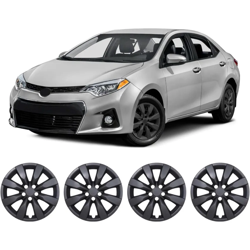

16 Inch Hubcaps Set of 4 Matte Black Wheel Rims Cover R16 Hubcap for Toyota Corolla 2014-2016, ABS & PC Material Snap On Install