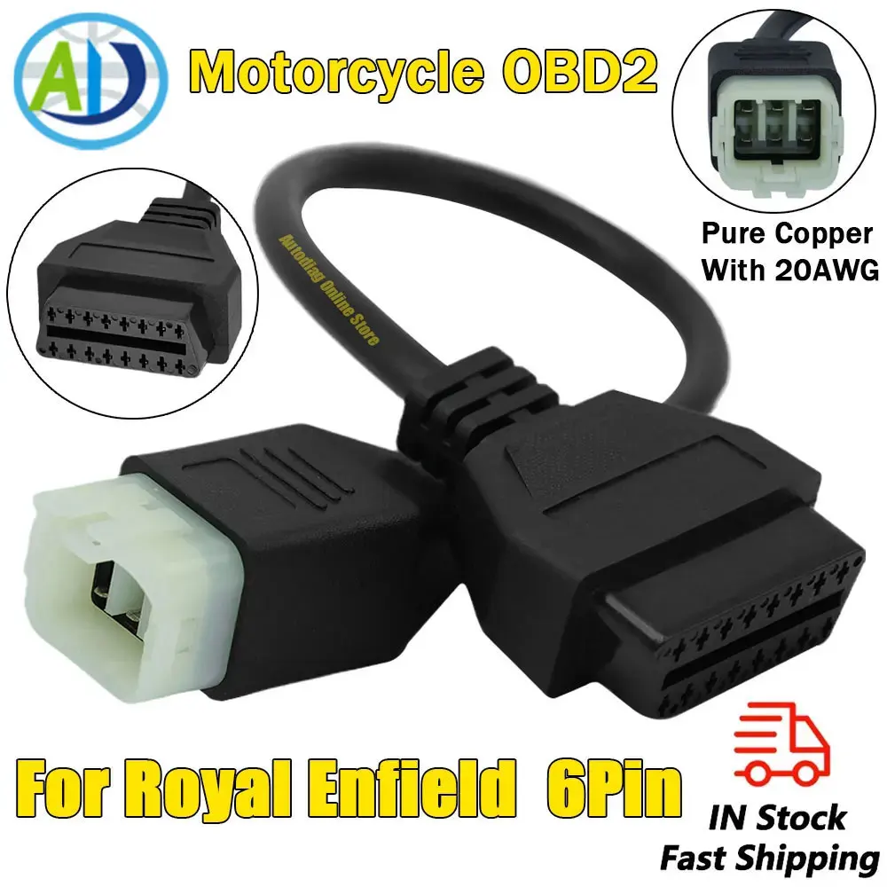 For Royal Enfield 6Pin OBD2 Diagnostic Cable For Interceptor 650cc/Continental GT 650cc/535cc Motorcycle OBDII Connector Adapter