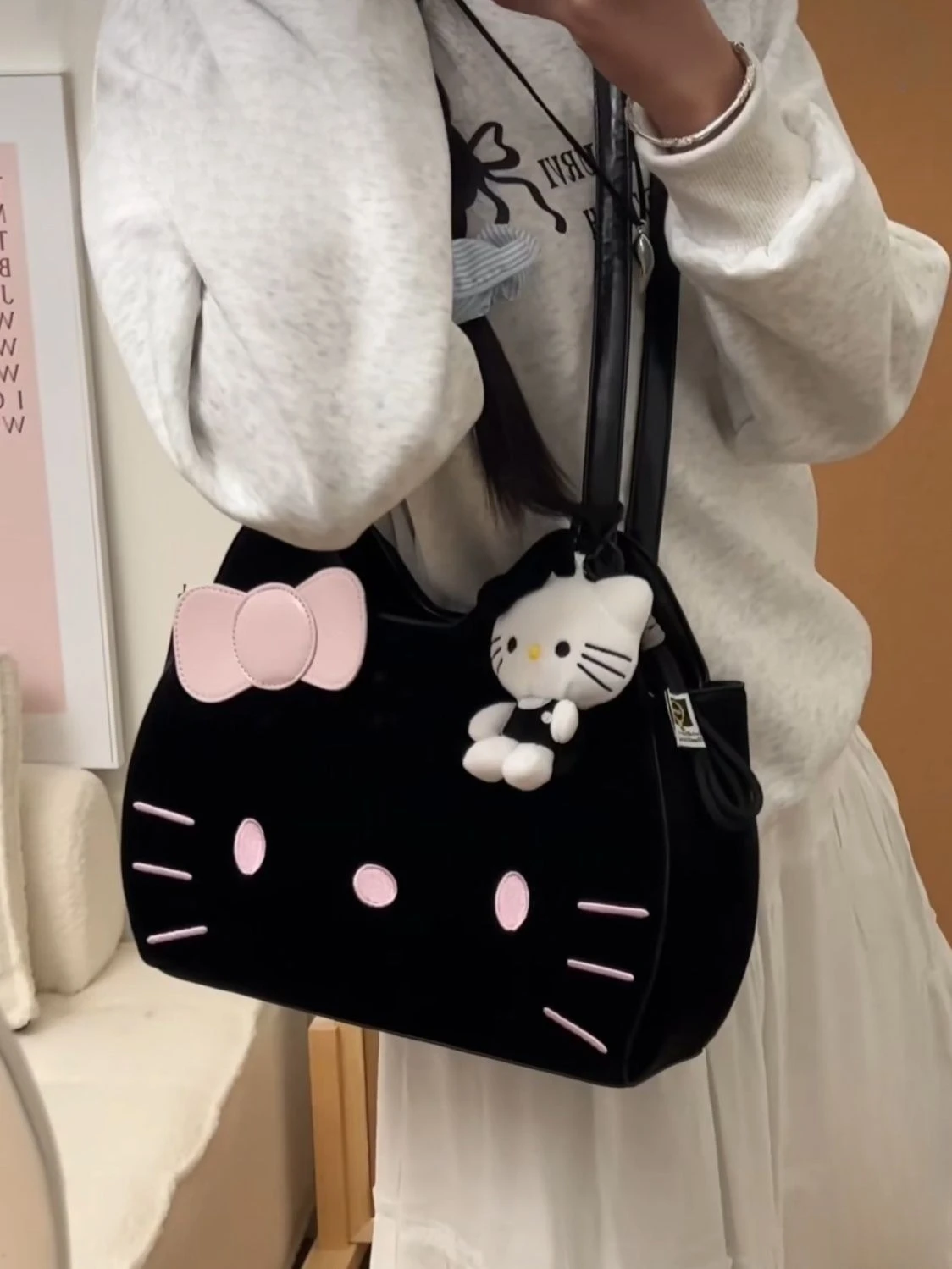 

Xiuya Hello Kitty Shoulder Bag for Women Black Cute Sweet Cartoon Fashion Casual Backpacks Female Luxury Designer Crossbody Bag