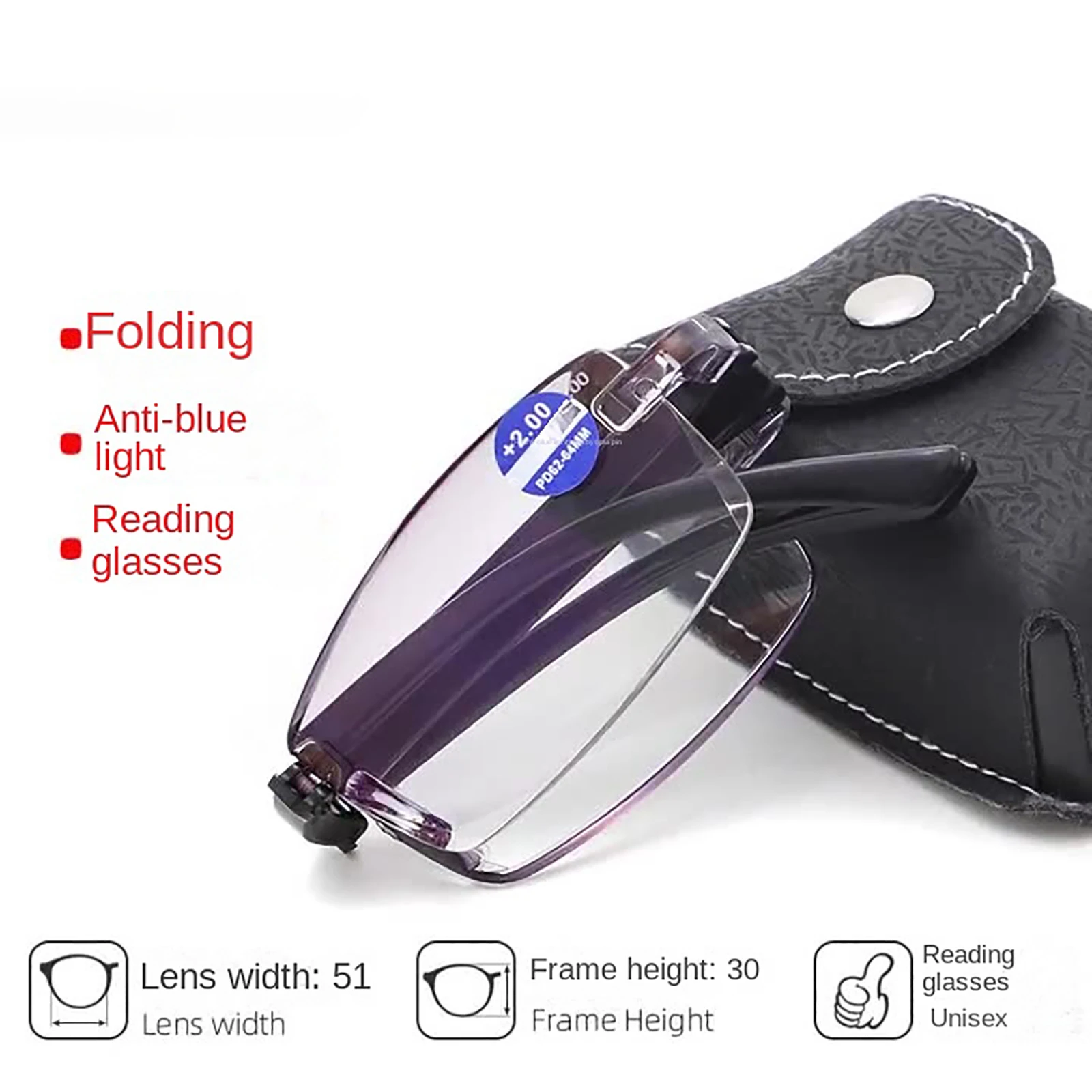 Anti - Blue Light Foldable Reading Glasses Clear Vision, Portable Case, Suitable for 45+