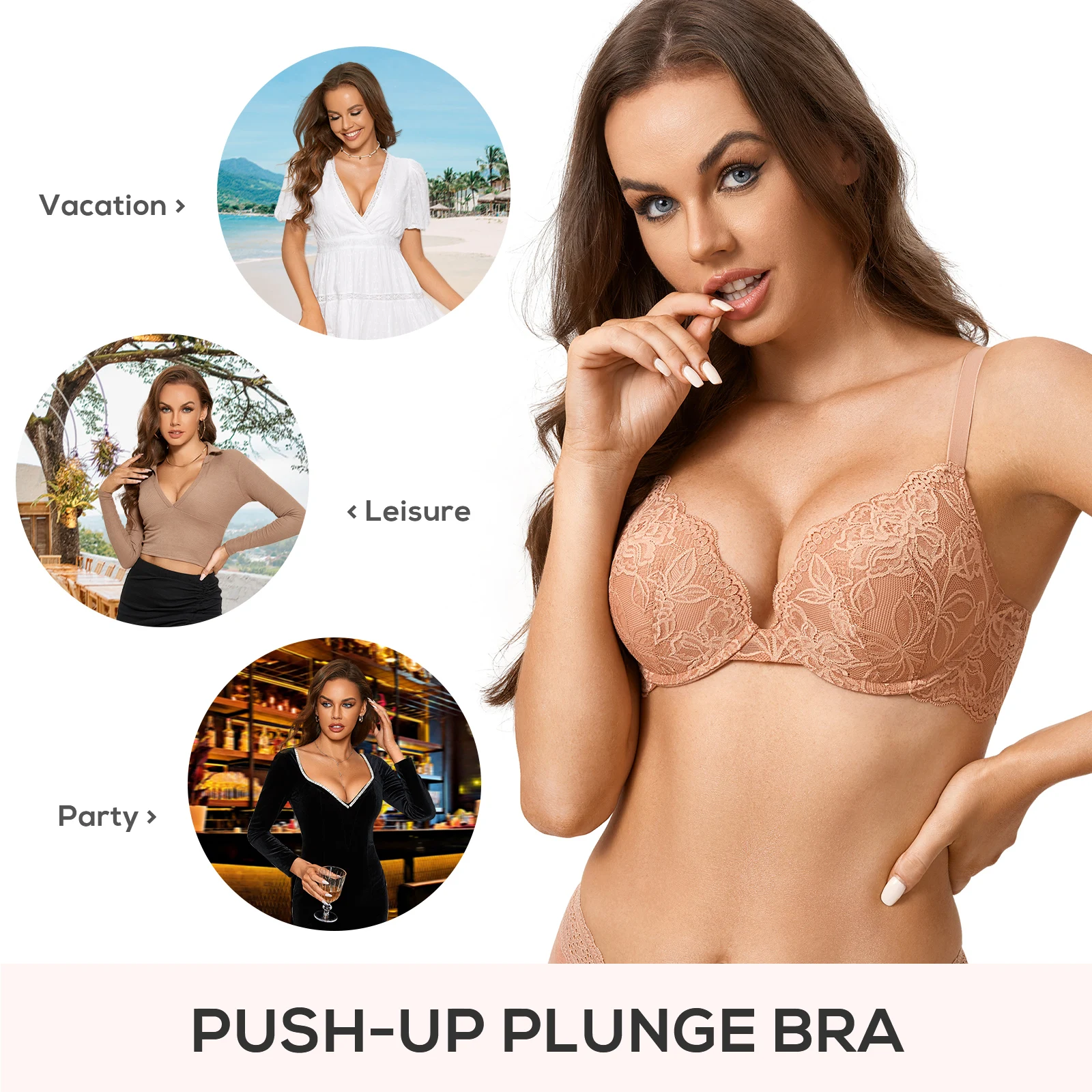 DOBREVA frauen Push-Up Bh Bügel Plunge Gepolsterte Full Coverage Bhs Sexy Plus Größe Unterstützung