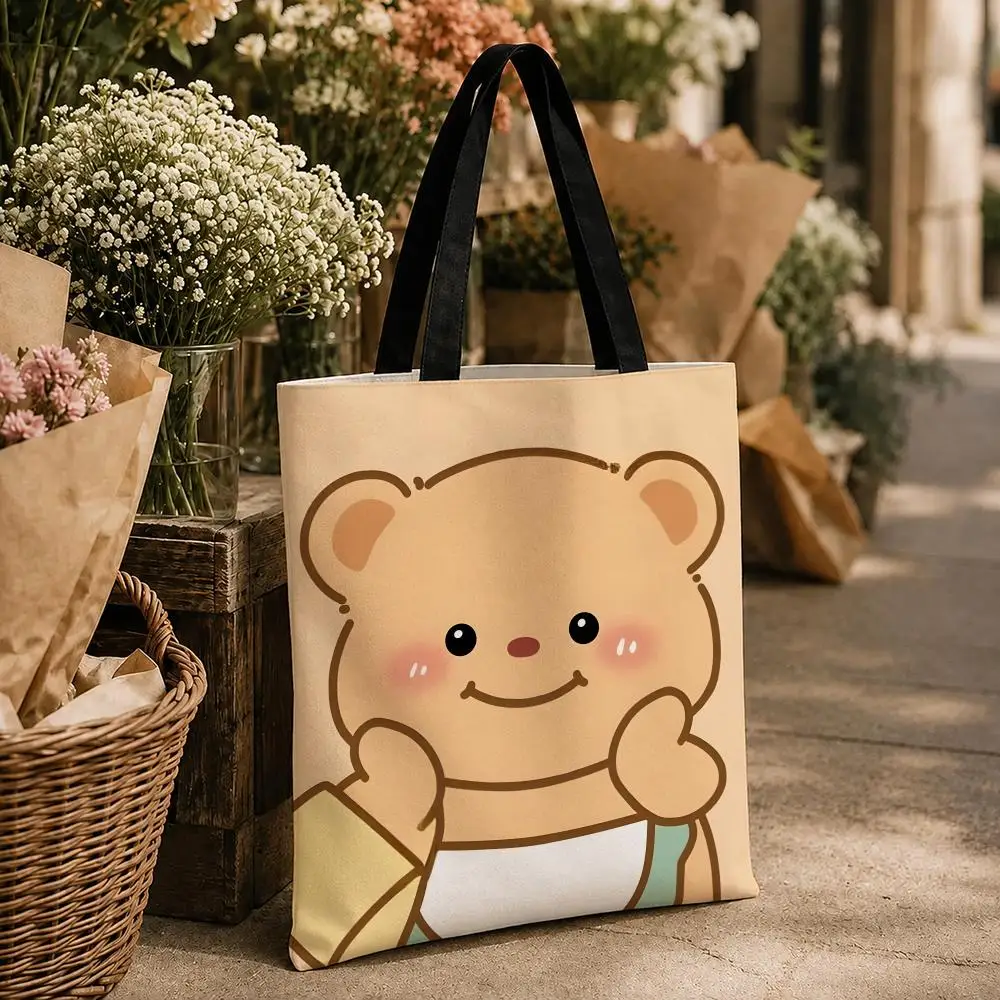 Anime Role Cartoon Butter Bear Storage Bags Storage Bags Canvas for Women Reusable Shoulder Shopping Bag for School Gifts