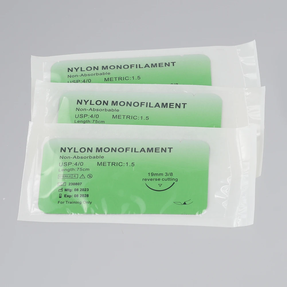 4/0 Medical Monofilament Thread Nylon Silk Monofilament Needle Suture Non-injured for Medical Students Education