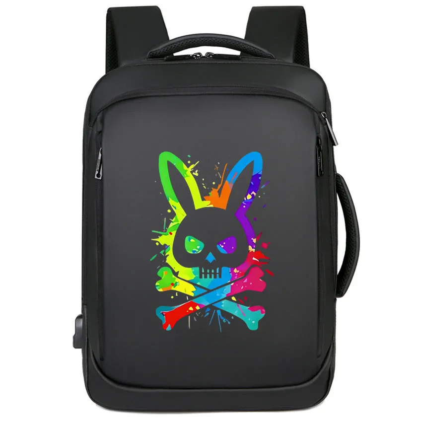 

USB-рюкзак для ноутбука, школьная сумка, цветной череп и кролик, рюкзак с принтом для мальчиков и девочек, рюкзак для мужчин и женщин, рюкзак для отдыха, USB-порт