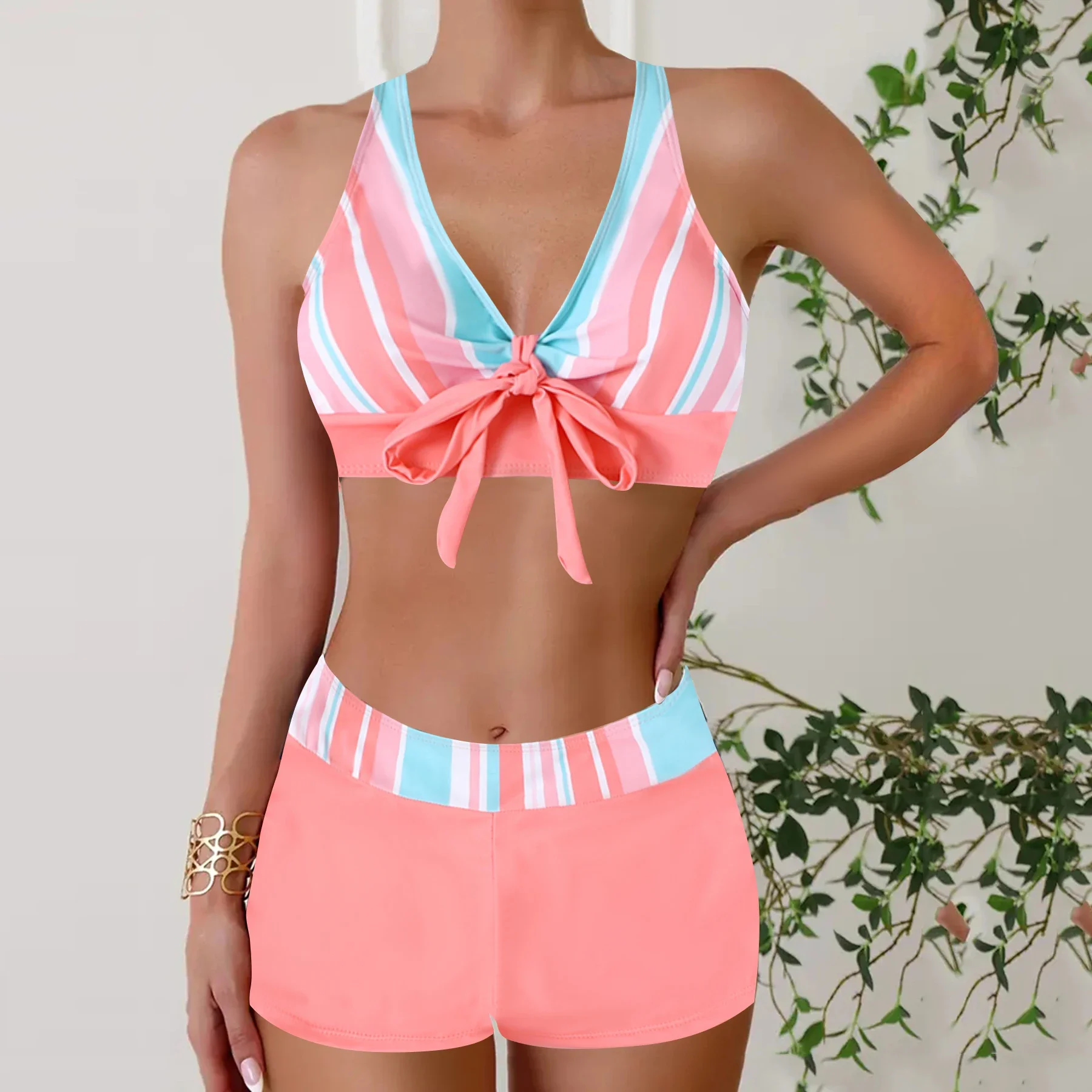 Women's Floral Print Tankini Set, Elegant 2pcs Bikini Swimsuit with Adjustable Straps and High Waist Bottoms Summer Beachwear