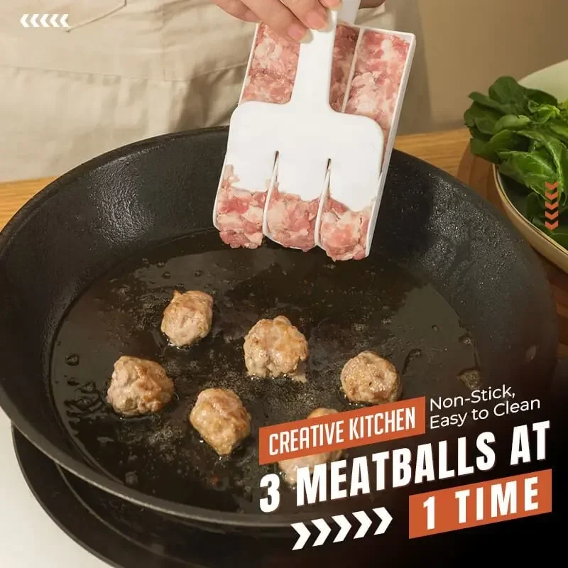 Creative Kitchen Quick Triple Meatball Maker Fish Ball Rolling Tool Handmade Shrimp Sliders Cookware Mold Spoon Meat Gadgets New