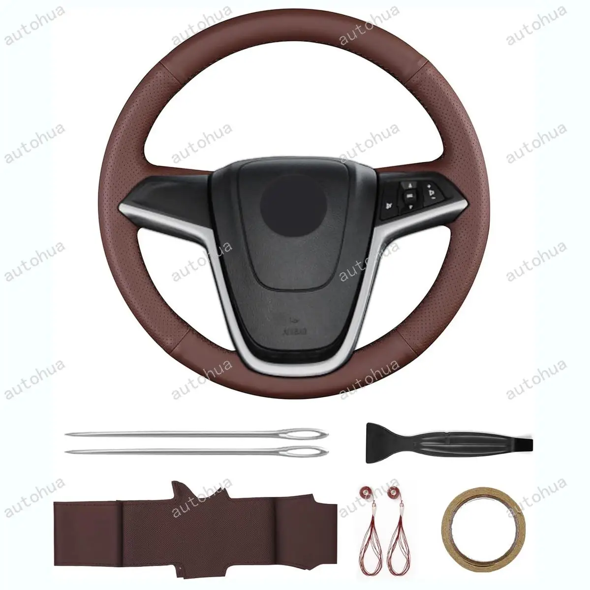 

Hand Stitched Steering Wheel Leather Cover for Buick 2012 Verano Non-Slip Breathable Microfiber Leather