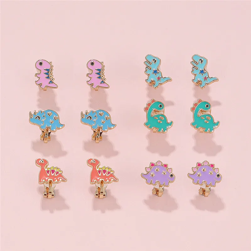 Cartoon Ear Clip Without Ear Hole Korean Edition Short Style Cat Ear Hanger Alloy Dinosaur Kids Clip Earrings Children Accessory