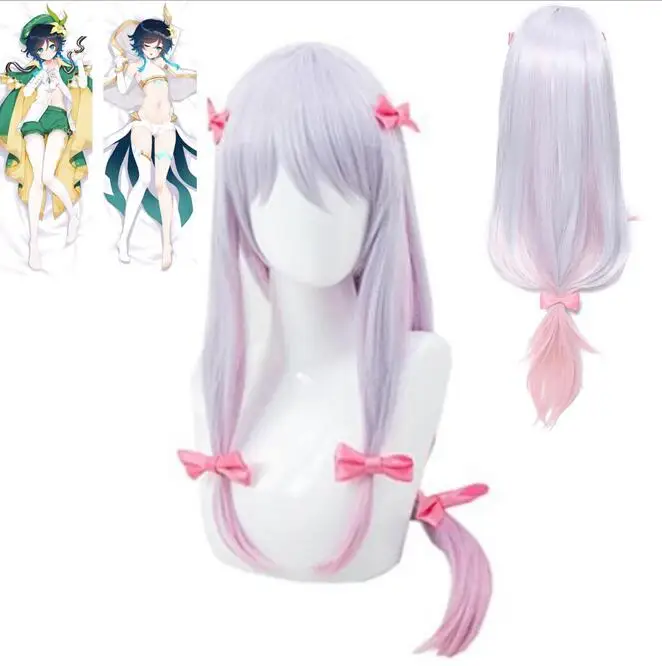 Anime wig Cosplay Wigs Silver Mixed Pink Heat Resistant Synthetic Hair Anime Cosplay Wig Dakimakura Pillow Case Pillow Cover