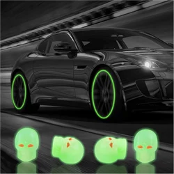4Pcs Tire Valve Stem Caps, Skull Glow in The Dark Tire Valve Caps Fluorescent Auto Tire Air Caps Cover Car Accessories